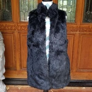 Black Faux Fur Vest with Pockets